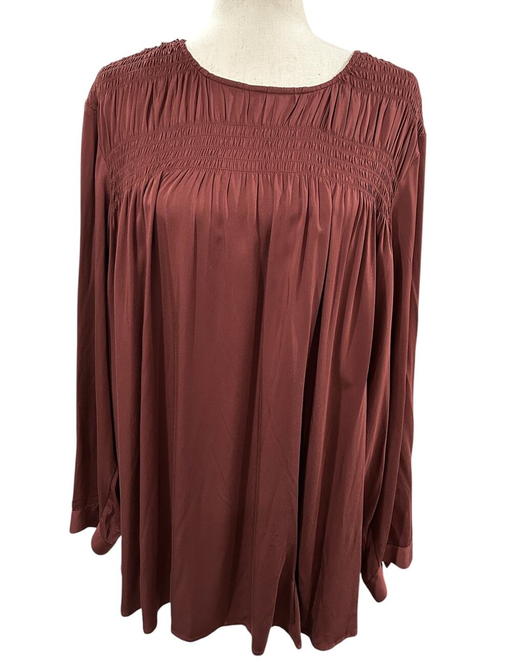 J. Jill Satin Smocked Long Sleeve Flowy Tunic in Rust Plus Size 2X EUC